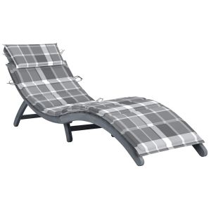 vidaXL tumbona de madera maciza de acacia con cojín gris