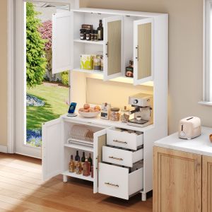 Aparador de cozinha em mdf branco com LED usb e tomadas 183 cm