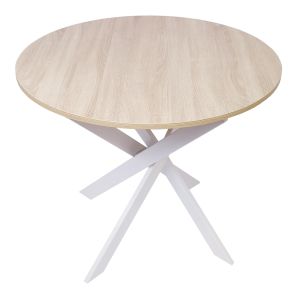 Mesa de jantar redonda, 90x90x77cm, carvalho, pés branco