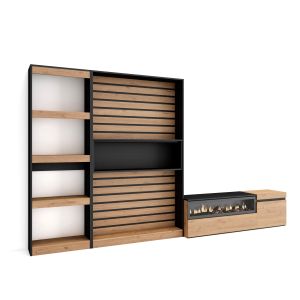 Móveis tv, 320x35x186cm, carvalho e preto, lareira eléctrica rf2594