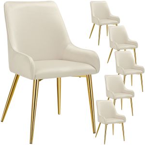 6 cadeiras de sala de jantar estofadas, aço, aspecto aterciopelado, bege