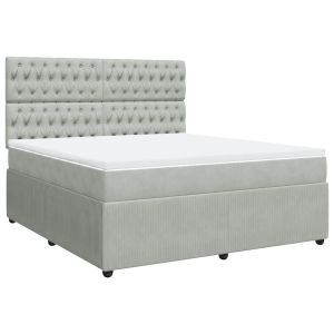vidaXL cama box spring con colchón terciopelo gris claro 180x200 cm