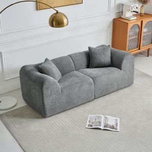 Sofá 2 lugares em veludo cinzento com almofadas 193 x 87 x 67 cm