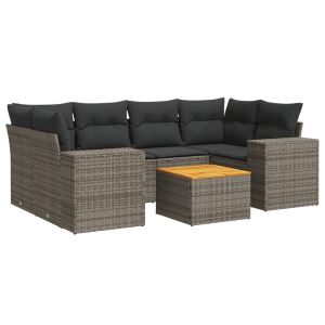vidaXL set de sofás de jardín 7 piezas con cojines ratán pe gris