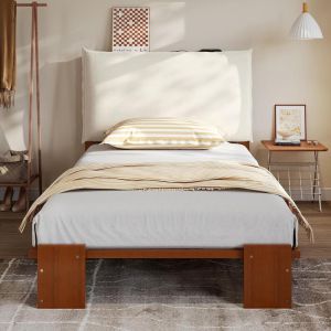 Cama infantil 90x200cm com estrado de ripas de madeira, castanho