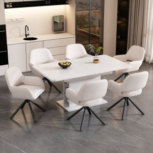 Conjunto mesa de jantar extensível 6 cadeiras sherpa branco e arrumação