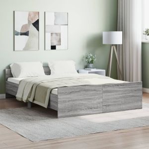 Cama c/ painéis de cabeceira e pés cinzento sonoma