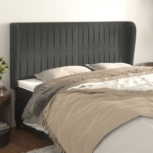 Cabeceira cama c/ abas veludo 183x23x118/128 cm cinzento-escuro ptob8269