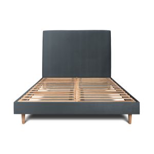 Cama de 135x190 cm com cabeceira estofada - tecido de veludo - cinzento ant