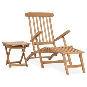 vidaXL tumbona con reposapiés y mesita madera maciza de teca