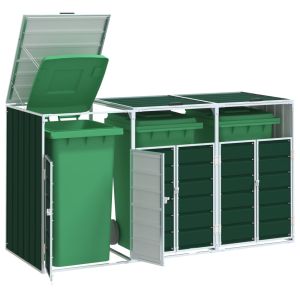 Contentor c/ rodas triplos caixotes lixo 216x81x115cm aço verde pt6541
