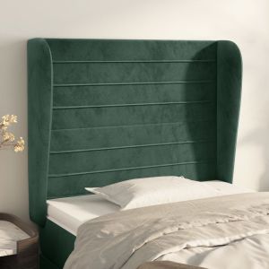 Cabeceira cama c/ abas veludo 103x23x118/128 cm verde-escuro ptob6816