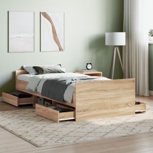 Cama c/ painéis de cabeceira e pés carvalho sonoma