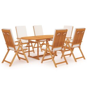 Conjunto de jantar de jardim 7 peças com almofadas madeira de teca maciça