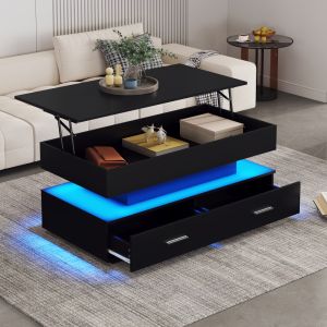 Mesa de centro elevatória com LED preto 44x100x50cm
