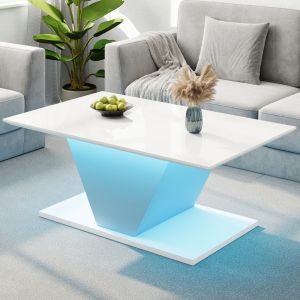 Mesa de centro com LED formato v painel de partículas branco 46x100x50cm