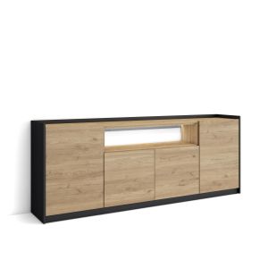 Aparador sala de jantar, 207x37x80cm, carvalho e preto, LED rf4939