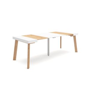 Mesa extensível, 58/222x90x73cm, carvalho e branco, pés de madeira rf3059