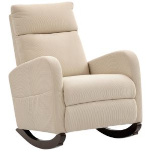 Cadeira de baloiço 67x94x105 cm veludo, madeira de seringueira color beige