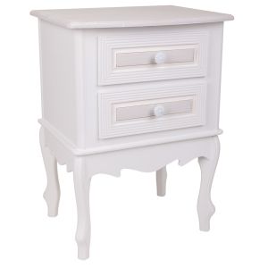 Mesa de cabeceira de madeira com 2 gavetas branca 42x34x57