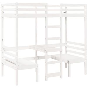 vidaXL cama alta escritorio y asientos madera maciza blanco 80x200 cm