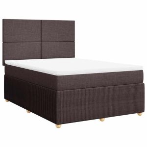 vidaXL cama box spring con colchón tela marrón oscuro 140x190 cm