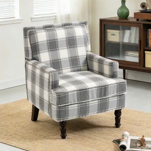 Poltrona vintage aLGodão linho branco cinzento estrutura madeira