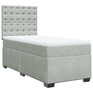 vidaXL cama box spring con colchón terciopelo gris claro 90x190 cm