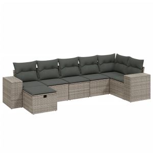 vidaXL set de sofás de jardín 7 piezas con cojines ratán pe gris