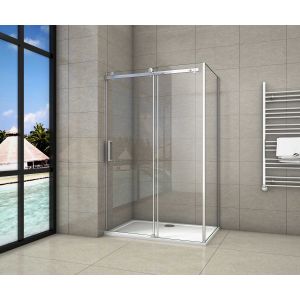 Porta de duche correr frontal+painel lateral,cromado,1450x700x1950mm