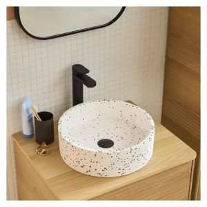 Lavatório redondo em terrazzo branco d38cm mila