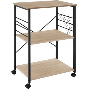 Carrinho para cocina 3 prateleiras e rodas 65,5x45,5x88,5cm madeira clara