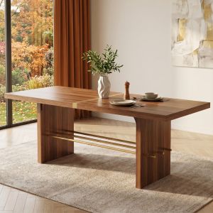 Mesa de comedor para 6 a 8 personas mdf nogal y dorado 180x75cm