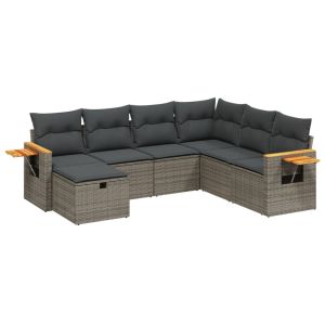 vidaXL set de sofás de jardín 7 piezas con cojines ratán pe gris