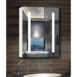 Armário com espelho para banheiro 70x60cm, com luz LED e função anti-névoa