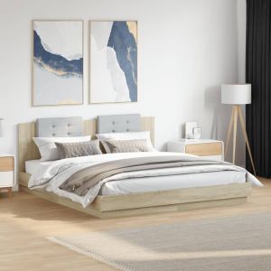 Cama c/ cabeceira/luzes LED 180x200cm carvalho sonoma