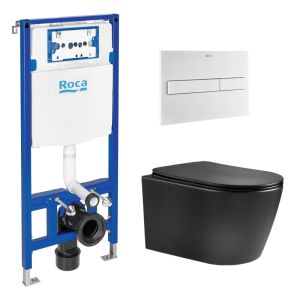 Roca duplo cist. Embutida e botão pl7 branco mate + sanita susp nebula bl