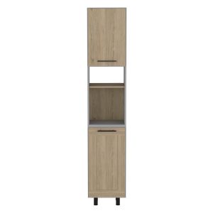 Pantry hasselt de cozinha alta, com múltiplas prateleiras cinza / rovere