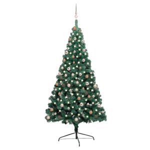 vidaXL medio árbol de navidad con luces y bolas verde 210 cm