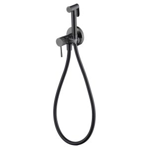 Misturador de bide embutido preto cano de espingarda em latão e aço