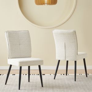 Conjunto de 2 cadeiras de jantar em chenille branco creme com pés metálicos