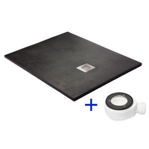 Base de duche de resina 75x140 preta antiderrapante+valvula+grelha