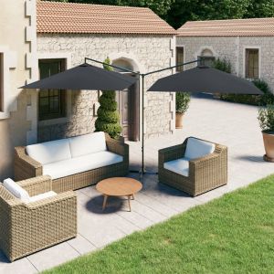 Guarda-sol de jardim duplo c/ poste de aço 600x300 cm antracite ergft2086