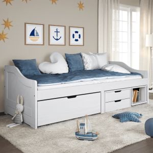 Sofá-cama com 3 gavetas 90x200 cm madeira de pinho maciça irun