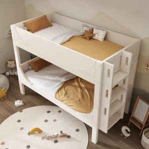 Beliche 90x200cm separável com escada reversível madeira e metal branco