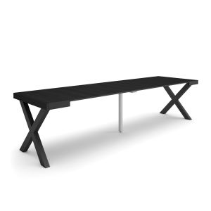 Mesa consola extensível, 58/302x90x73cm, preto, pés de madeira rf2833
