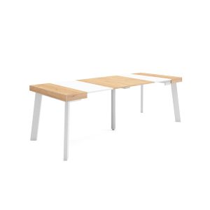 Mesa extensível, 58/222x90x73cm, carvalho e branco, pés de madeira rf3015