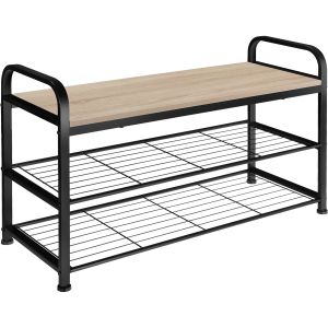 Sapateiro estilo industrial e 2 prateleiras 91x36x55 cm madeira clara