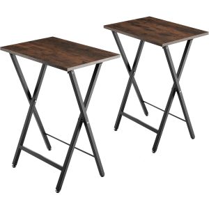 Set de 2 mesas auxiliares de estilo industrial dobráveis madeira oscura