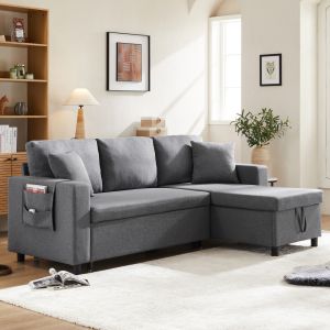 Sofá-cama em l chaise longue reversível arrumação cinzento 3-4 lugares